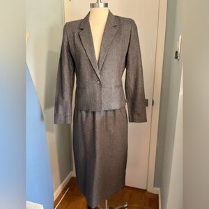Sasson Gray Pinstripe Wool Blend Blazer and Skirt Set. Waist 26”, Bust 36”